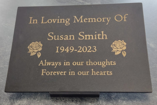 Granite Memorial Plaque, Roses, Personalised, Stand Included