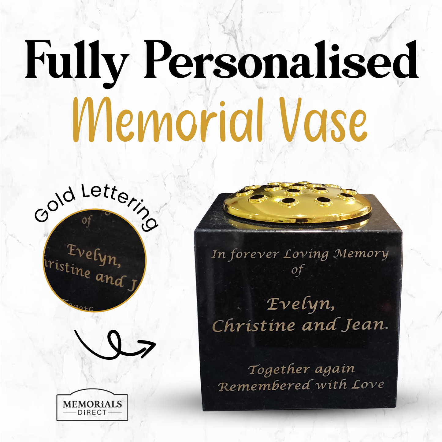 Granite Memorial Vase, Solid Granite, 6x6x6 Inches, 8KG, Includes Flower Pot Insert