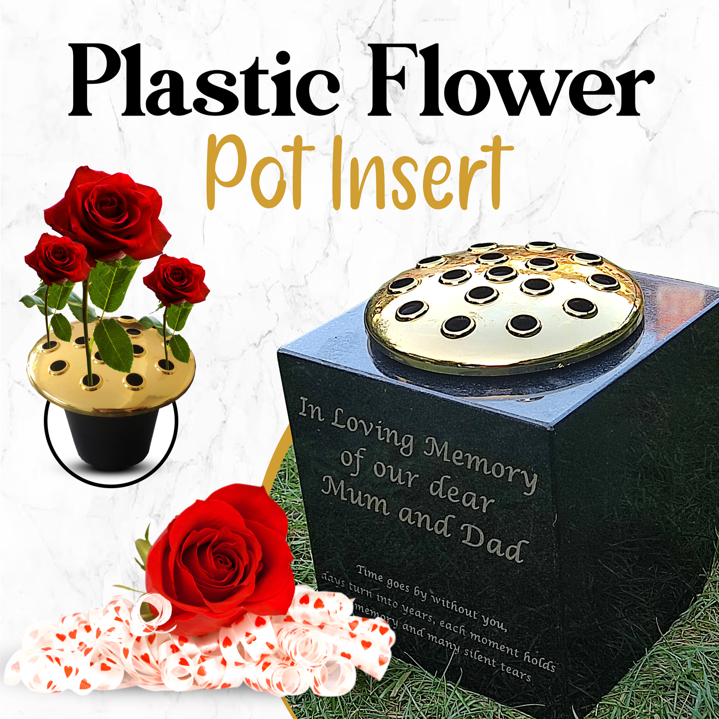 Granite Memorial Vase, Solid Granite, 6x6x6 Inches, 8KG, Includes Flower Pot Insert