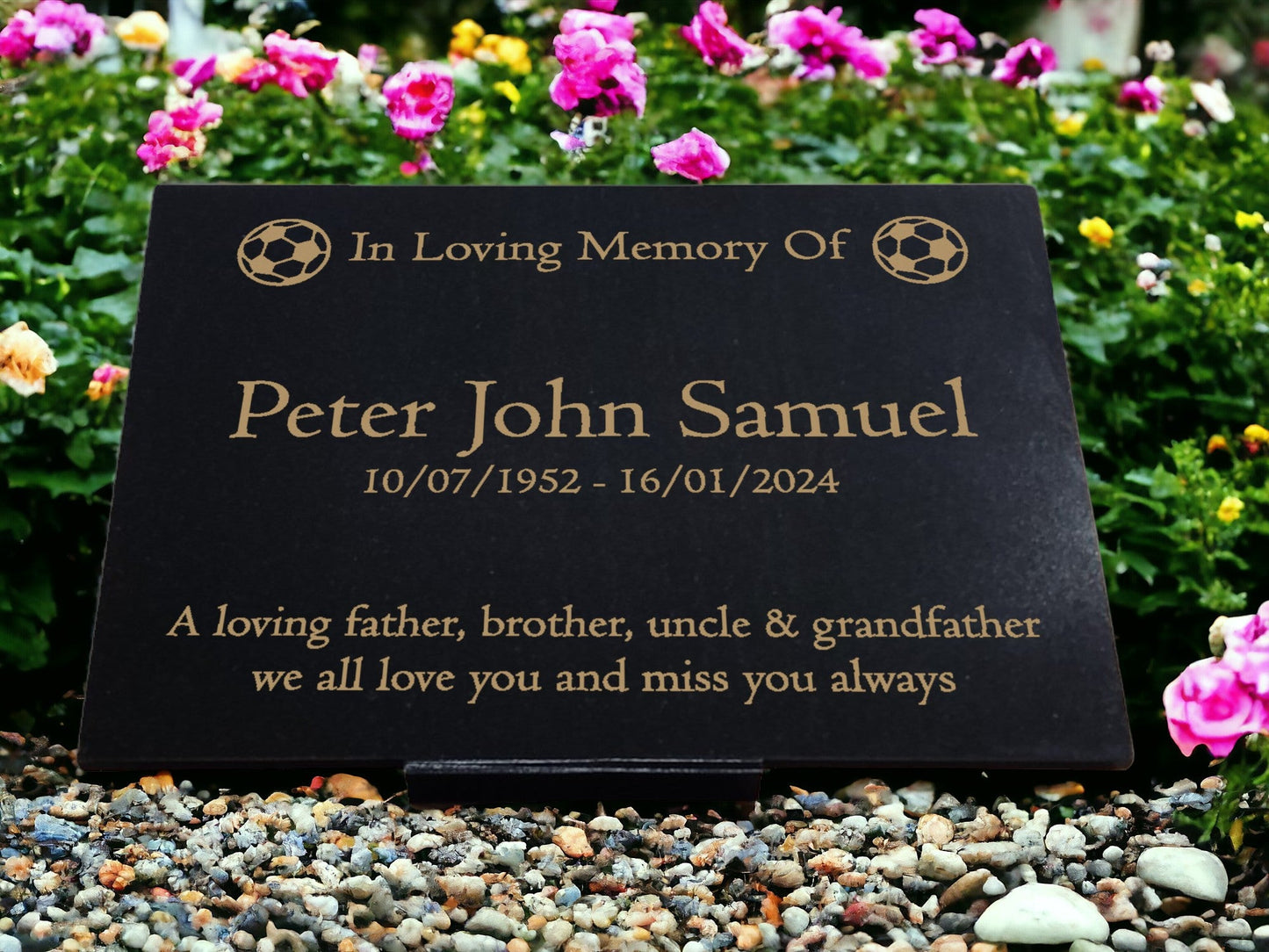 Granite Memorial Plaque, Football, Stand Included