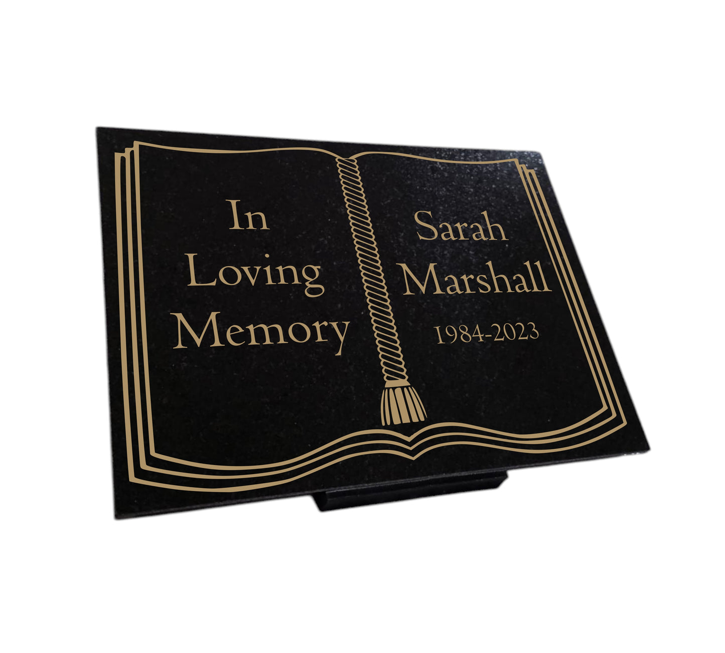 Granite Memorial Plaque, Book, Bible, Stand Included