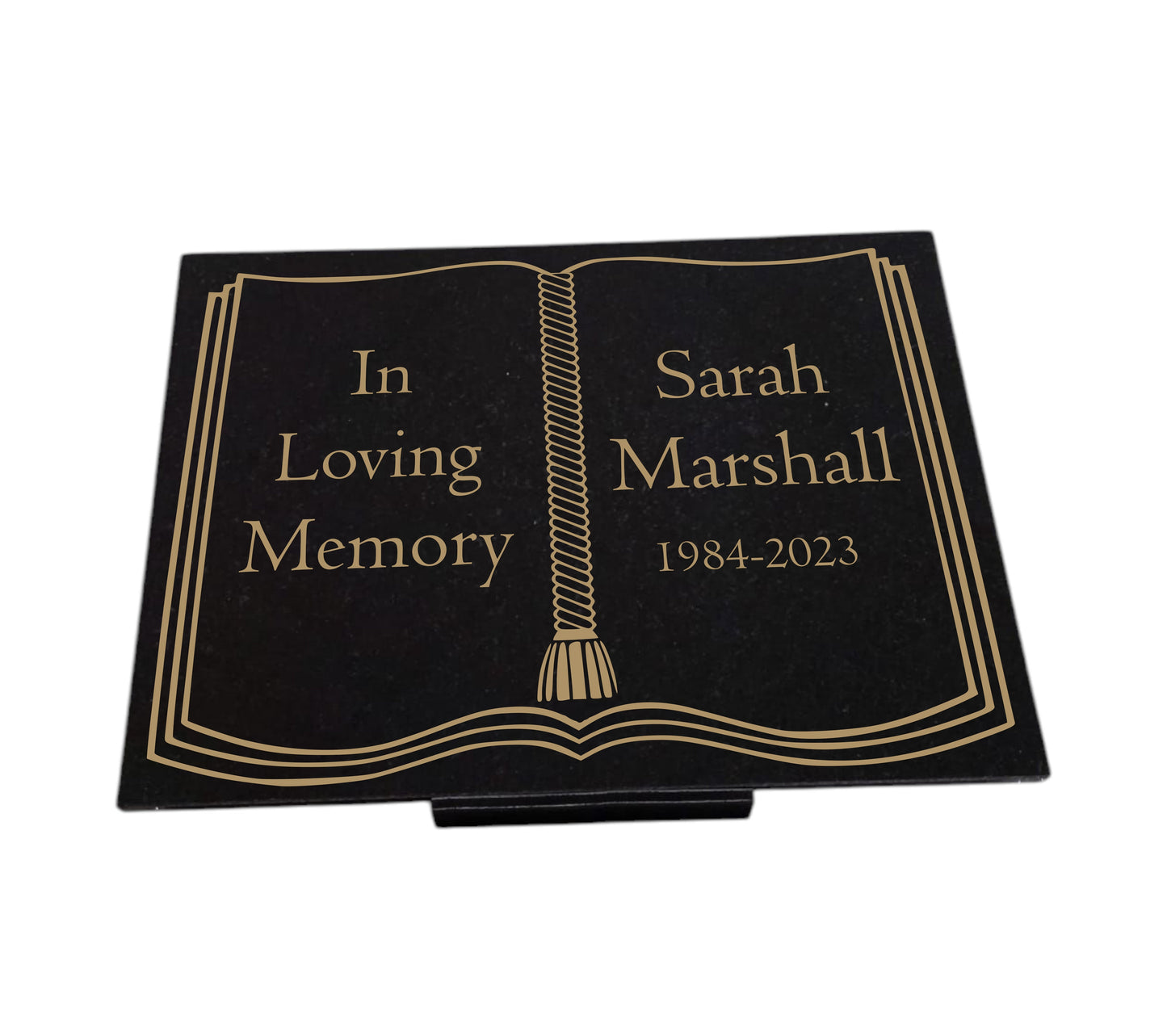 Granite Memorial Plaque, Book, Bible, Stand Included