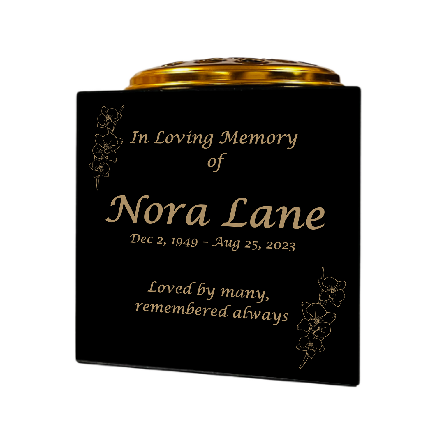 Granite Memorial Vase- Solid Granite – Free Personalised Gold Engraving, Orchid 1 – Includes Metal Flower Pot Insert