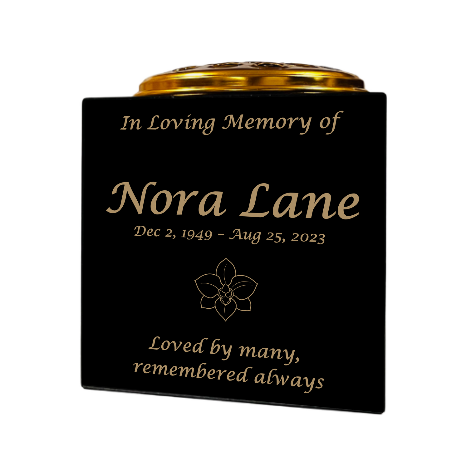 Granite Memorial Vase- Solid Granite – Free Personalised Gold Engraving, Orchid 2 – Includes Metal Flower Pot Insert