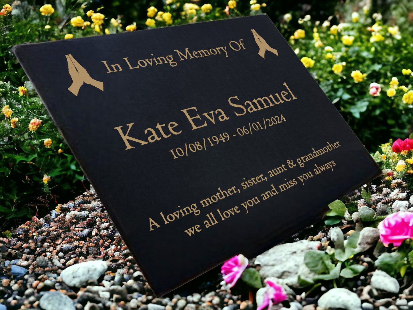 Granite Memorial Plaque, Praying, Stand Included