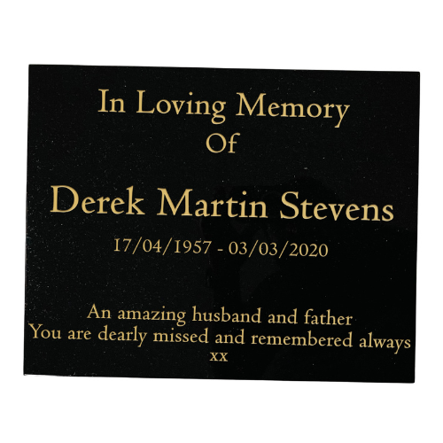 Granite Memorial Tablet – Polished Black Stone – Free Personalised Gold Engraving (15x12x2 inches, 20kg)
