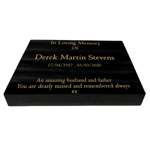 Granite Memorial Tablet – Polished Black Stone – Free Personalised Gold Engraving (15x12x2 inches, 20kg)