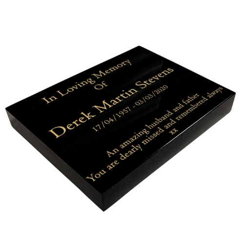 Granite Memorial Tablet – Polished Black Stone – Free Personalised Gold Engraving (15x12x2 inches, 20kg)