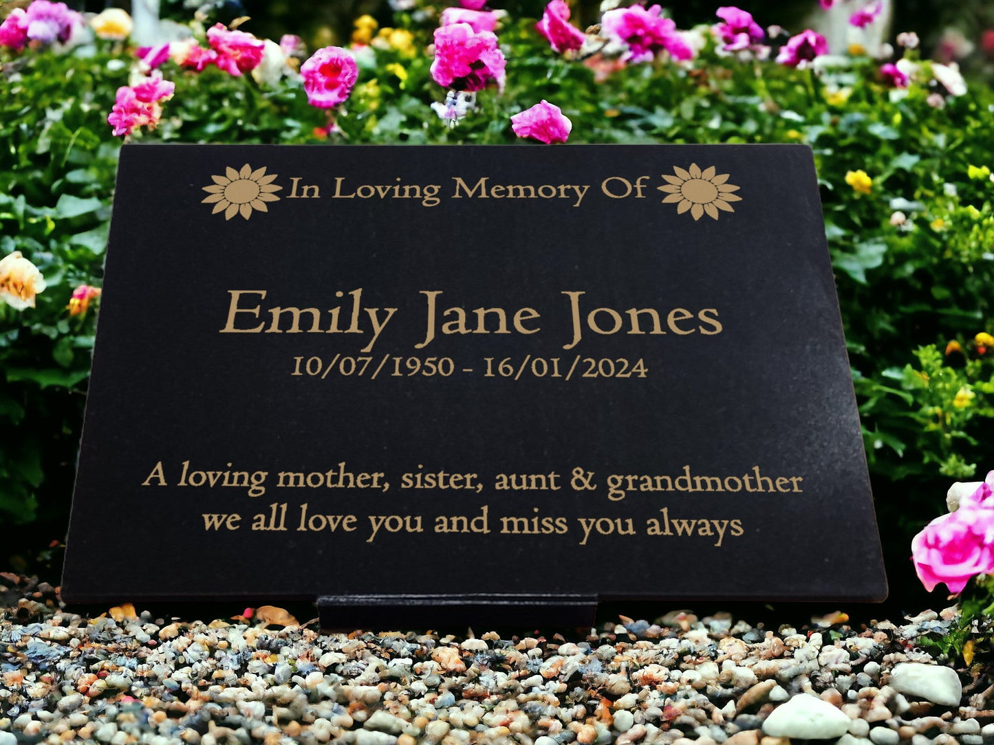 Granite Memorial Plaque, Sunflower, Stand Included