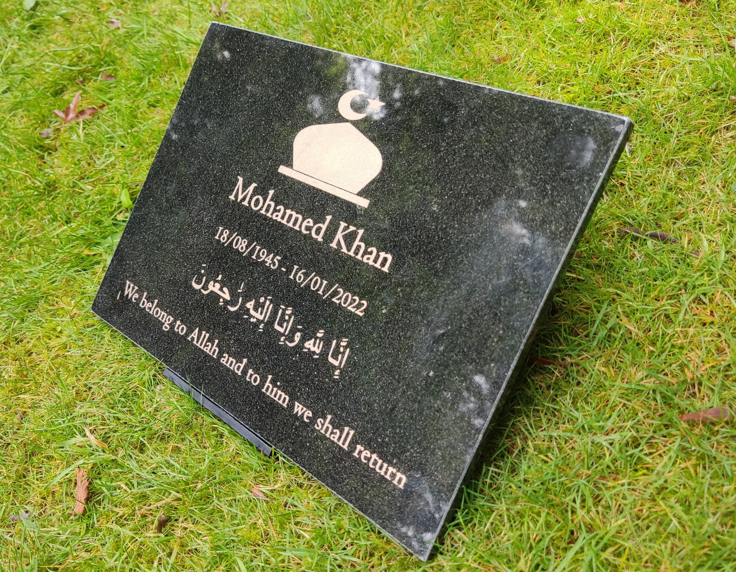 Granite Memorial Plaque, Islam, Personalised, Stand Included