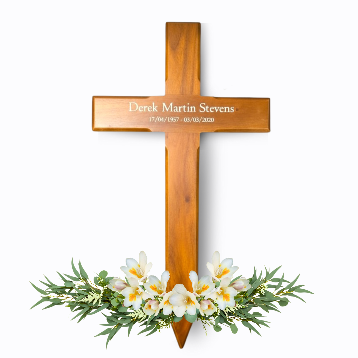 Personalised Mahogany Memorial Cross – Durable Wooden Grave Marker for Outdoor Use