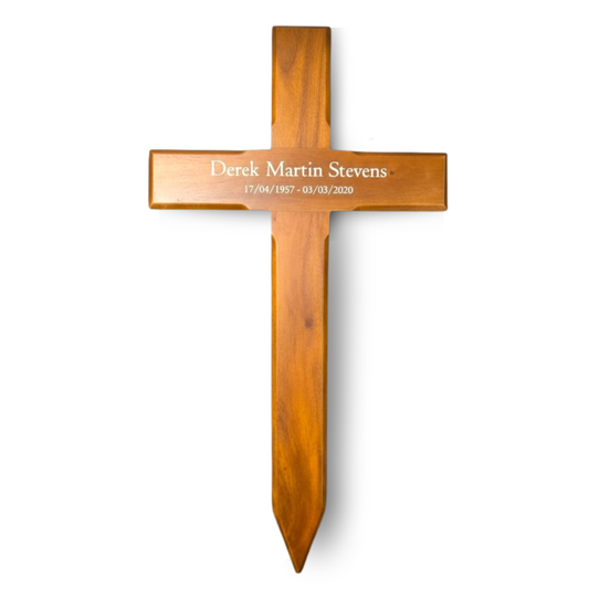 Personalised Mahogany Memorial Cross – Durable Wooden Grave Marker for Outdoor Use
