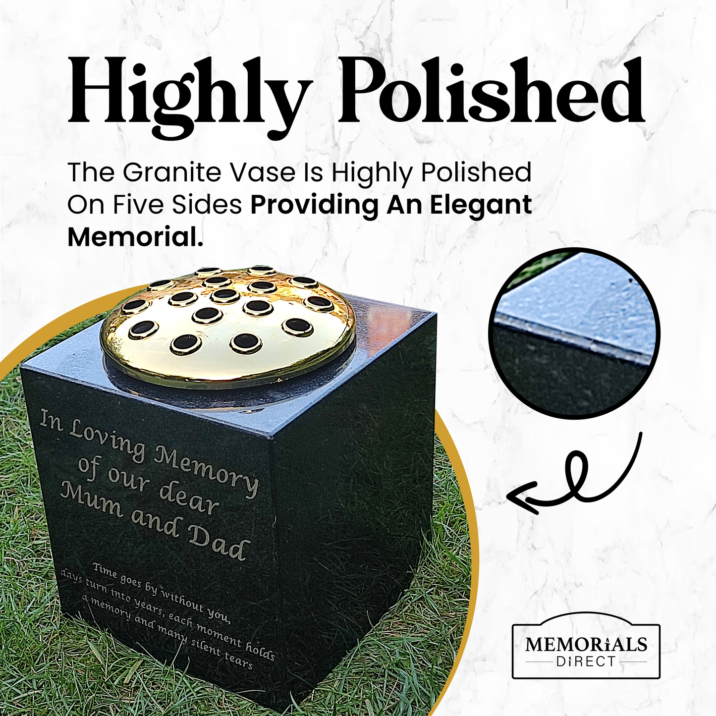 Granite Memorial Vase, Solid Granite, 6x6x6 Inches, 8KG, Includes Flower Pot Insert