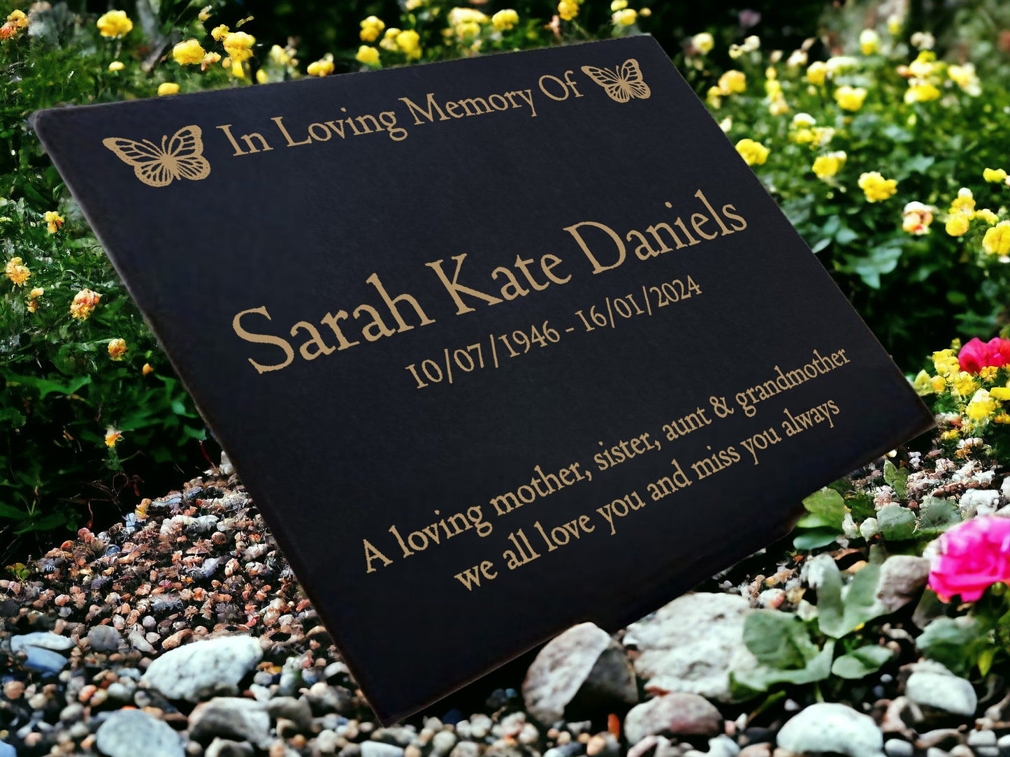 Granite Memorial Plaque, Butterfly, Stand Included