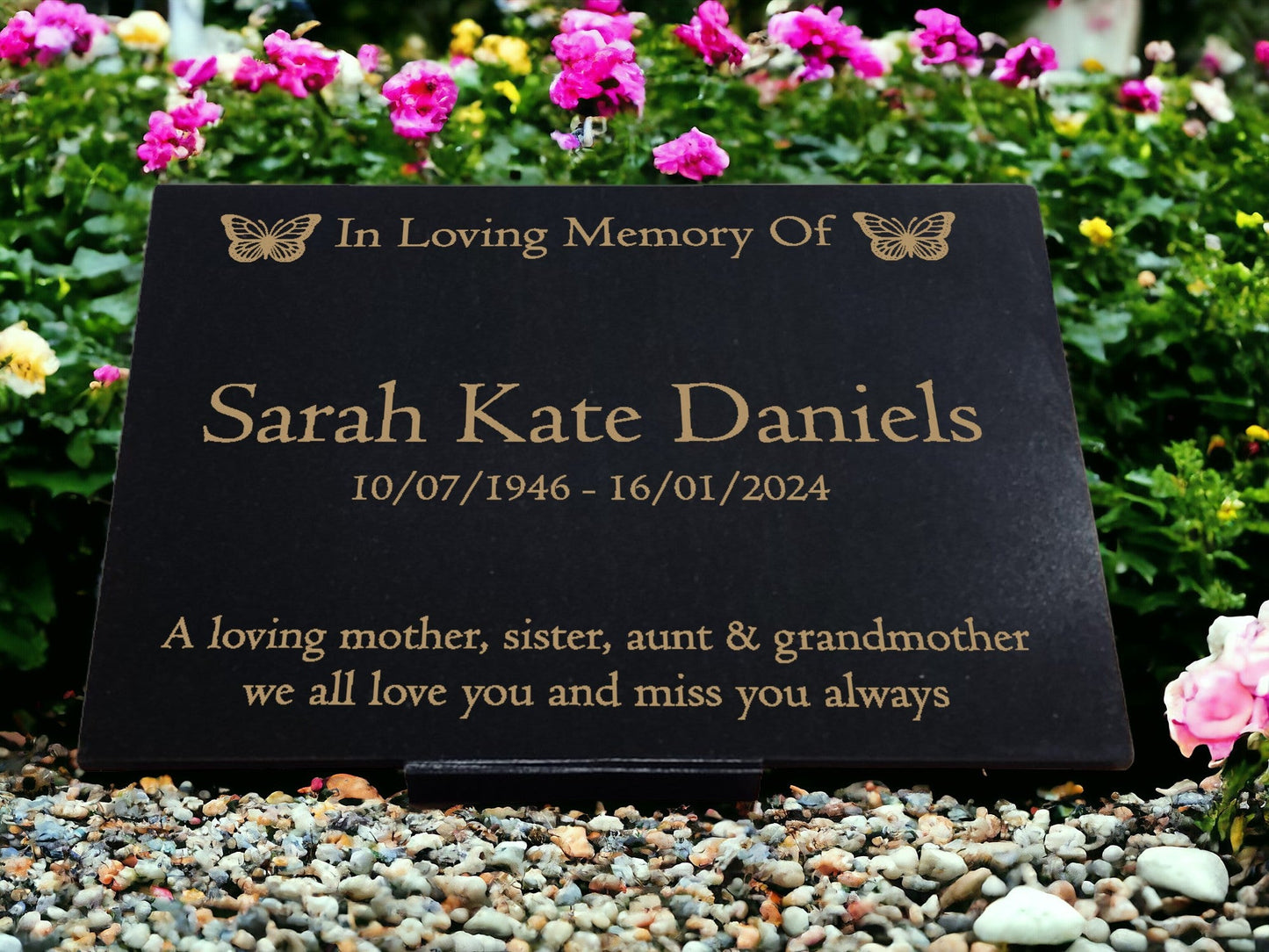 Granite Memorial Plaque, Butterfly, Stand Included