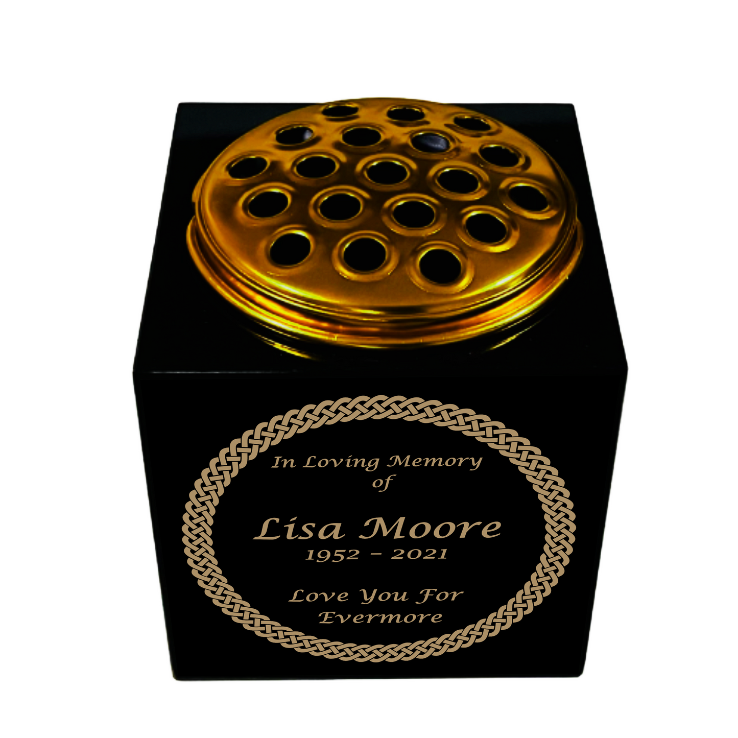 Granite Memorial Vase- Solid Granite – Free Personalised Gold Engraving, Celtic knot 1 – Includes Metal Flower Pot Insert