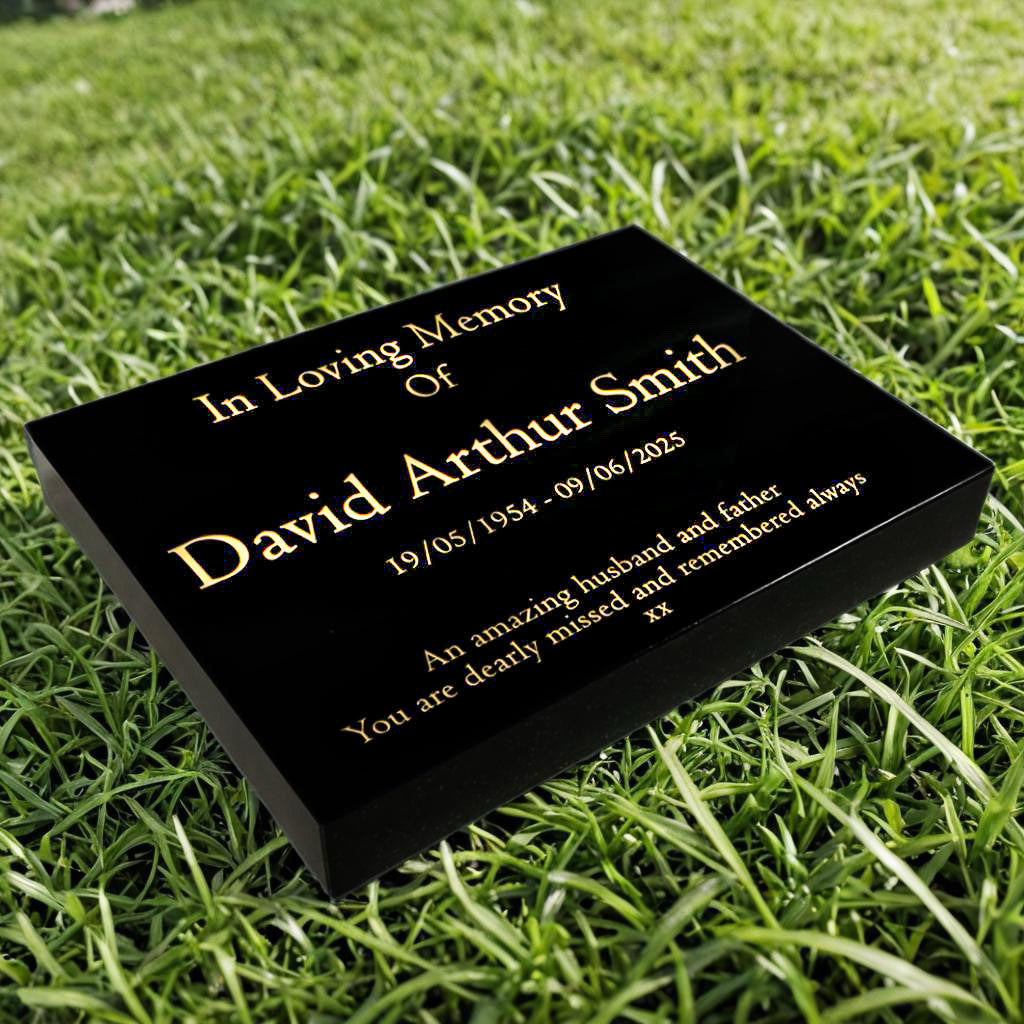 Granite Memorial Tablet-Large & Extra Large Sizes– Premium Polished Black Stone – Free Personalised Gold Engraving