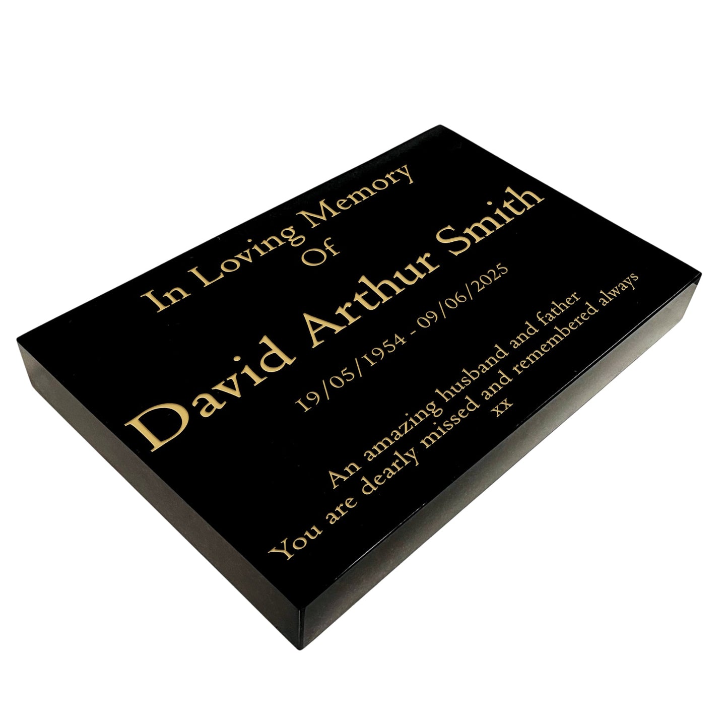 Granite Memorial Tablet-Large & Extra Large Sizes– Premium Polished Black Stone – Free Personalised Gold Engraving