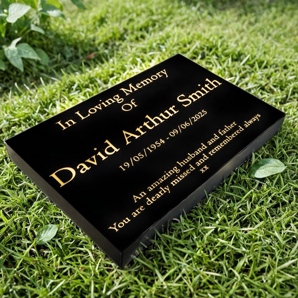 Granite Memorial Tablet-Large & Extra Large Sizes– Premium Polished Black Stone – Free Personalised Gold Engraving