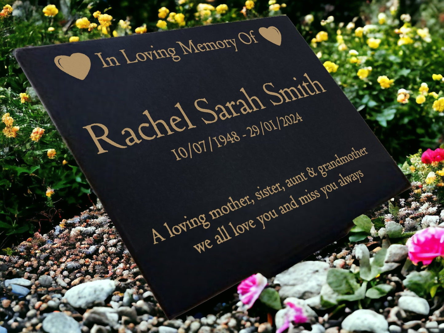 Granite Memorial Plaque, Heart, Personalised, Stand Included