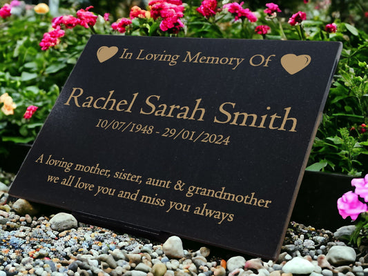 Granite Memorial Plaque, Heart, Personalised, Stand Included