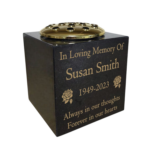 Granite Memorial Vase, Solid Granite, Rose, 6x6x6 Inches, 8KG, Includes Flower Pot Insert