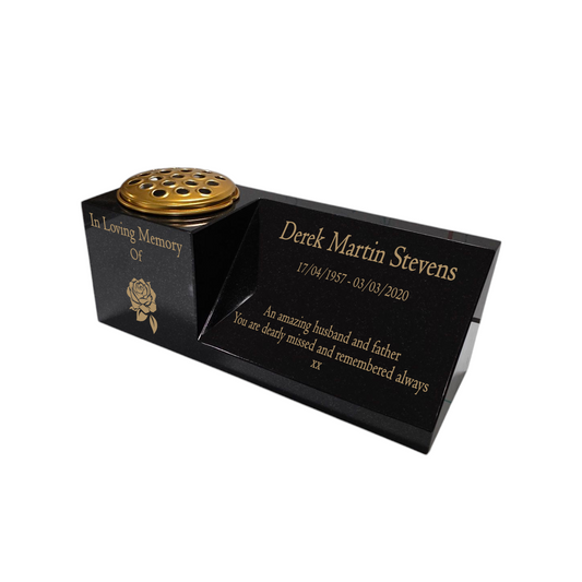 Granite Memorial Vase and Plaque Combination, Solid Granite, 16x6x6inchs, 20KG, Includes Flower Pot Insert