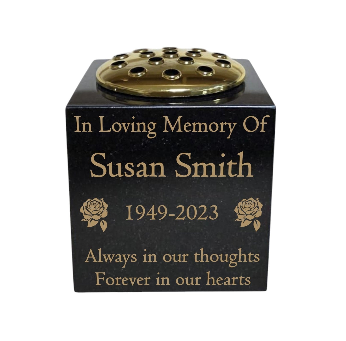 Granite Memorial Vase, Solid Granite, Rose, 6x6x6 Inches, 8KG, Includes Flower Pot Insert