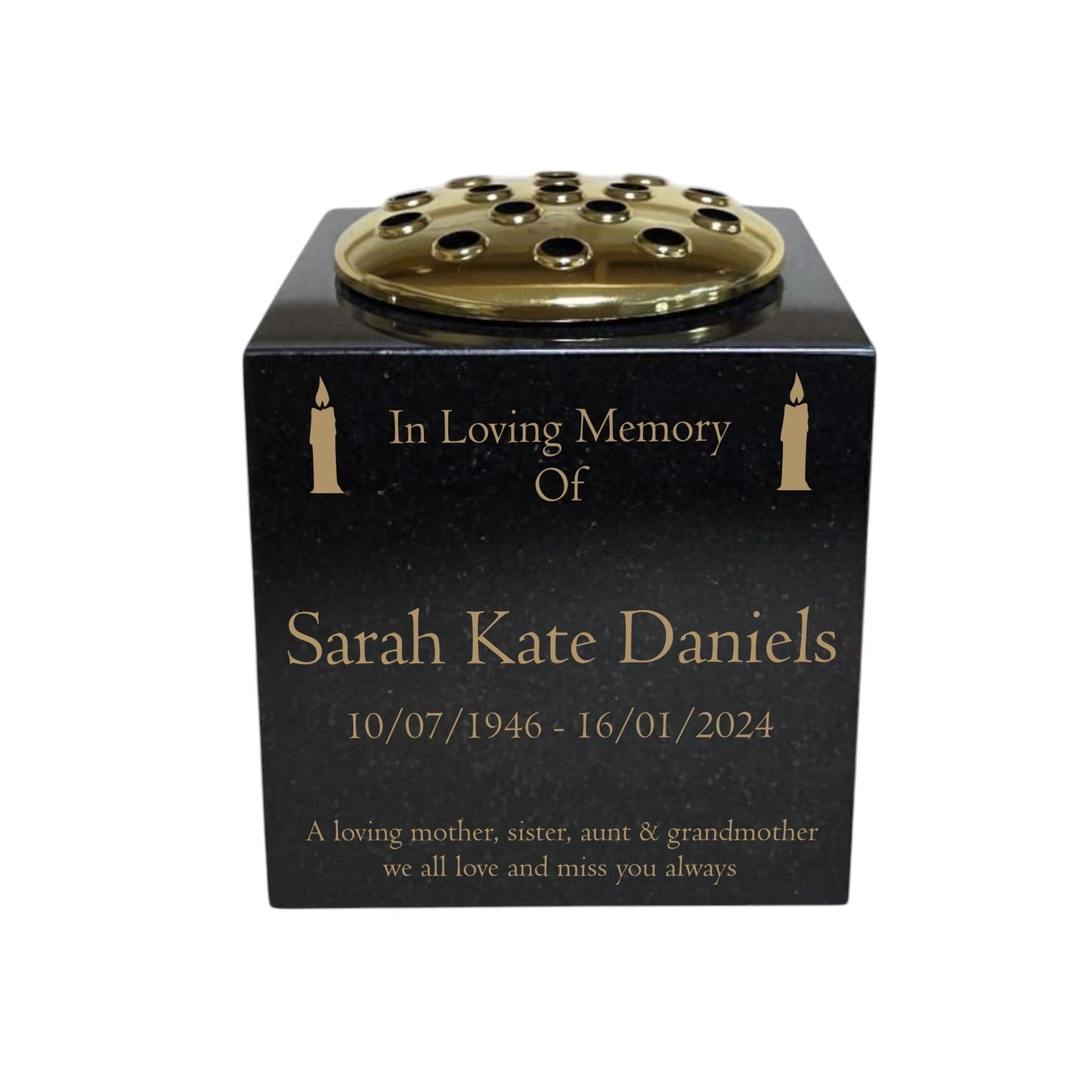 Granite Memorial Vase, Solid Granite, Candle, 6x6x6 Inches, 8KG, Includes Flower Pot Insert