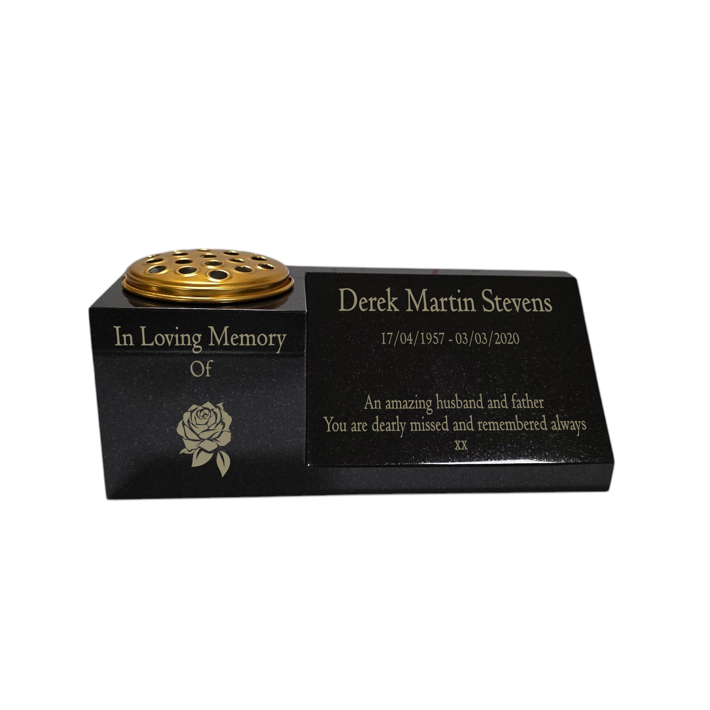 Granite Memorial Vase and Plaque Combination, Solid Granite, 16x6x6inchs, 20KG, Includes Flower Pot Insert