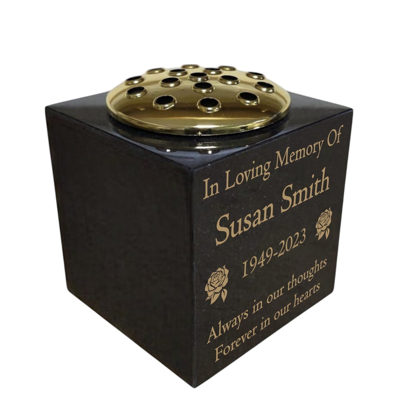 Granite Memorial Vase, Solid Granite, Rose, 6x6x6 Inches, 8KG, Includes Flower Pot Insert