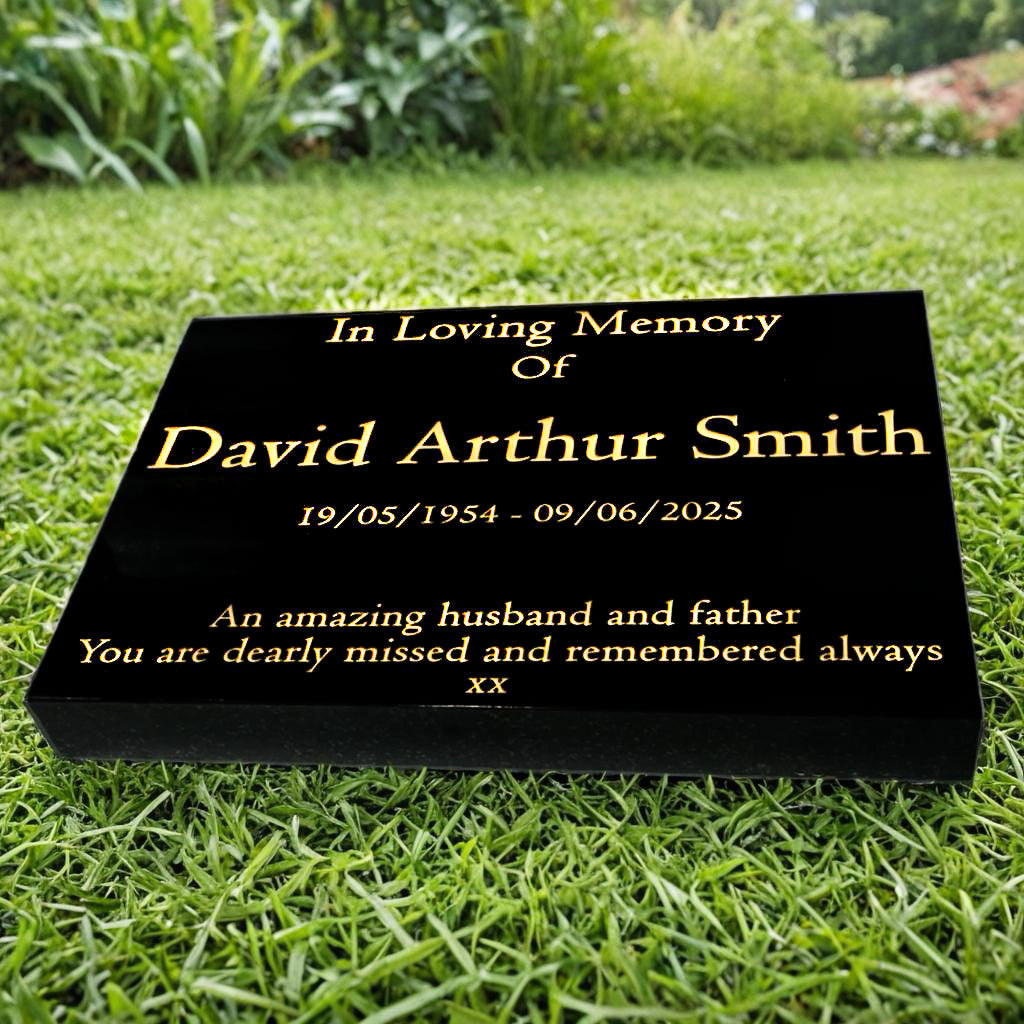 Granite Memorial Tablet-Large & Extra Large Sizes– Premium Polished Black Stone – Free Personalised Gold Engraving