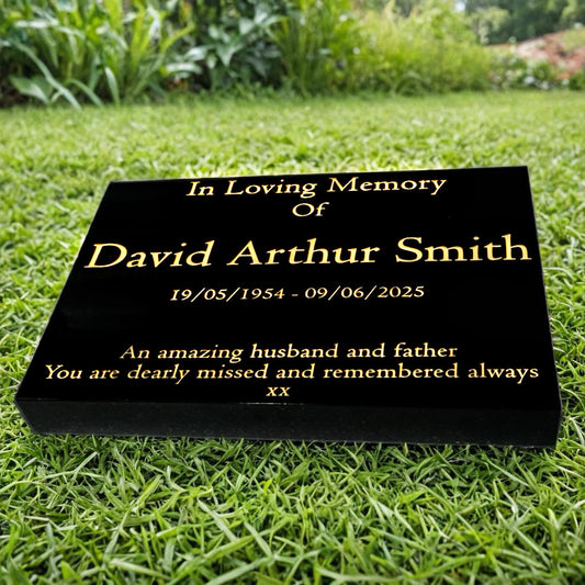 Granite Memorial Tablet-Large & Extra Large Sizes– Premium Polished Black Stone – Free Personalised Gold Engraving