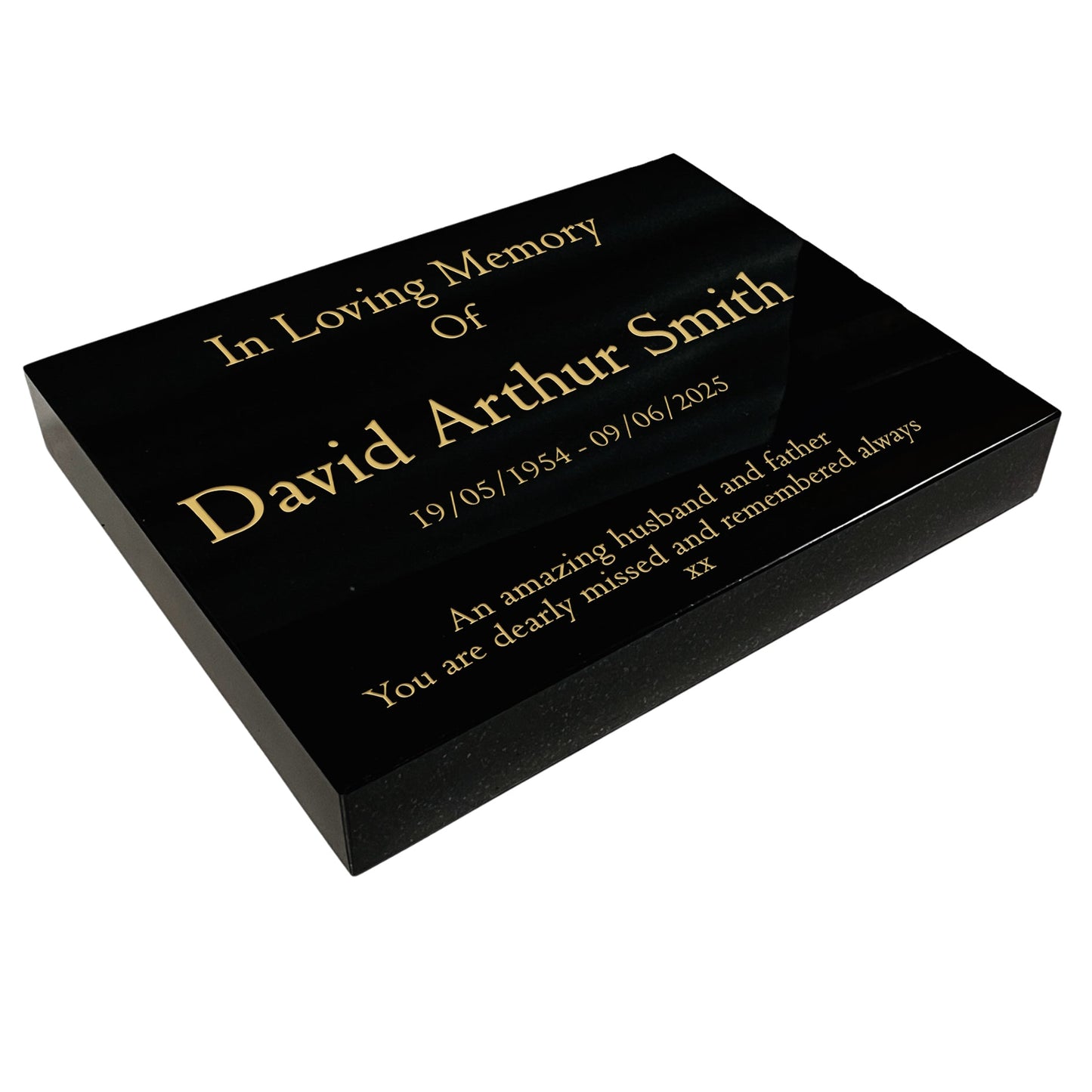 Granite Memorial Tablet-Large & Extra Large Sizes– Premium Polished Black Stone – Free Personalised Gold Engraving