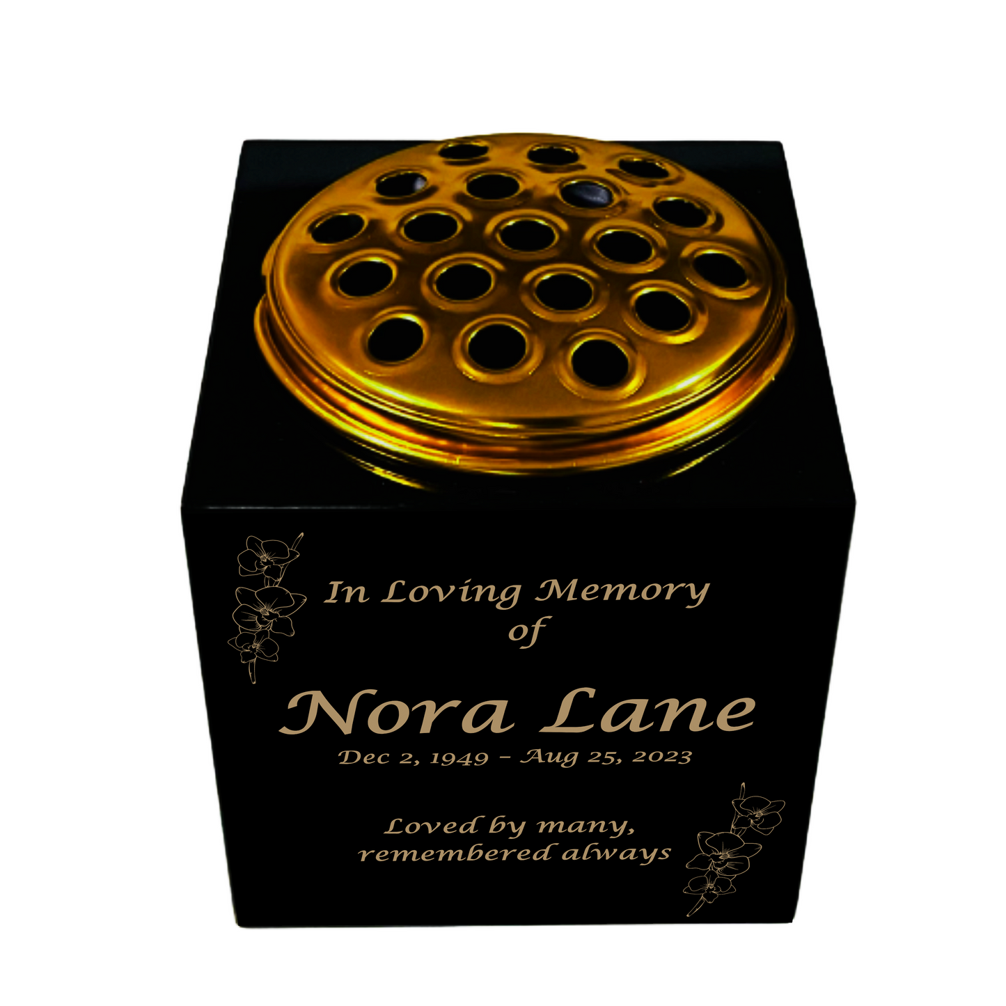 Granite Memorial Vase- Solid Granite – Free Personalised Gold Engraving, Orchid 1 – Includes Metal Flower Pot Insert