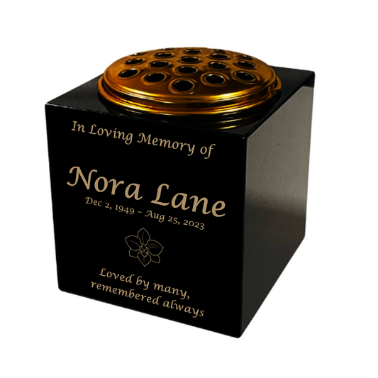 Granite Memorial Vase- Solid Granite – Free Personalised Gold Engraving, Orchid 2 – Includes Metal Flower Pot Insert