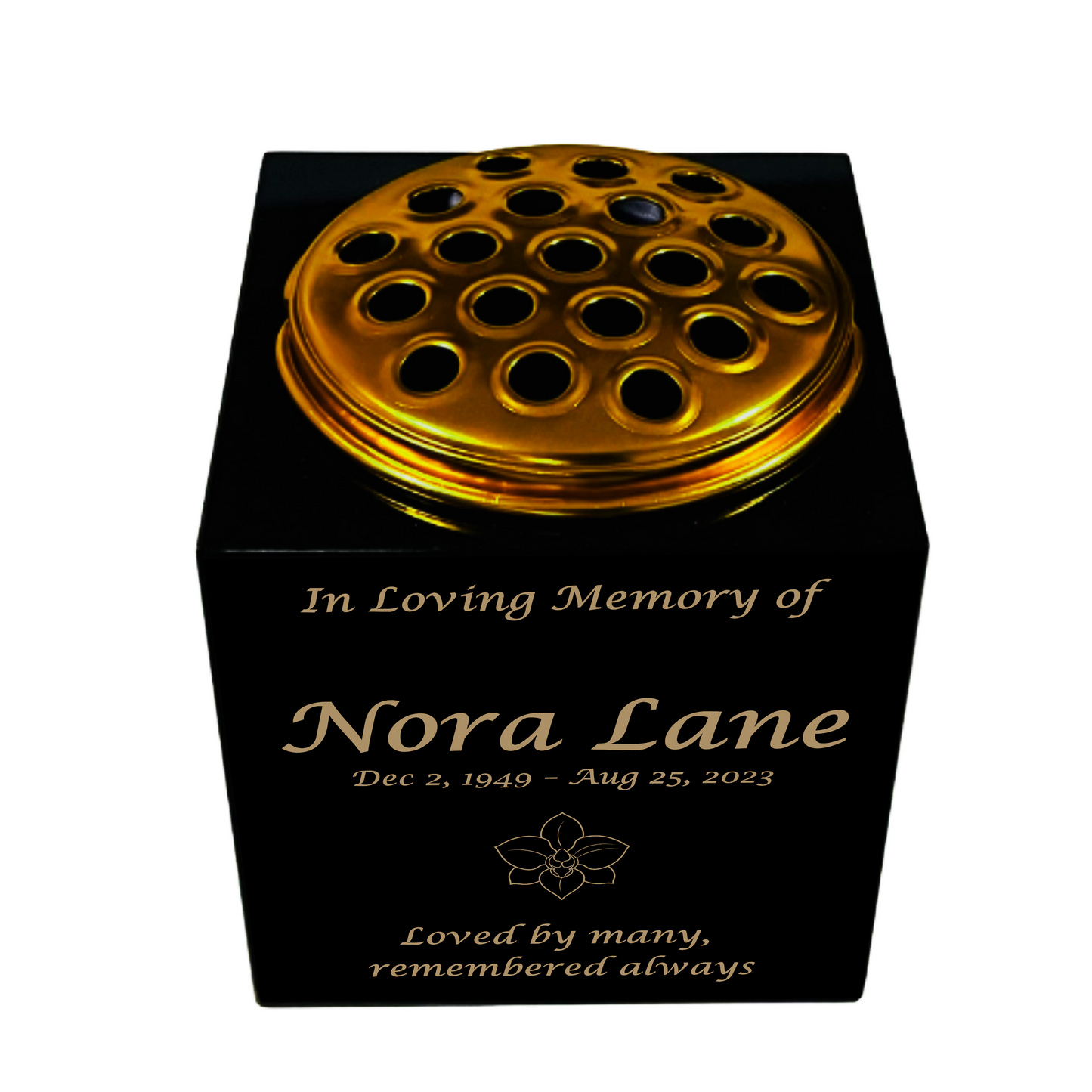 Granite Memorial Vase- Solid Granite – Free Personalised Gold Engraving, Orchid 2 – Includes Metal Flower Pot Insert