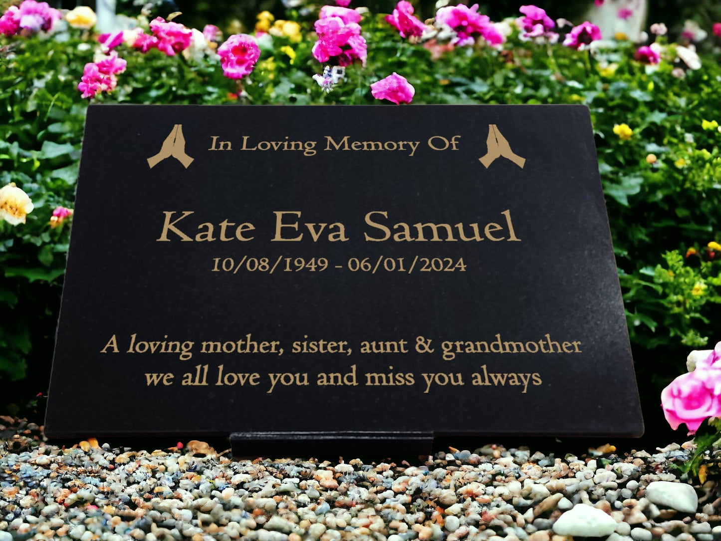 Granite Memorial Plaque, Praying, Stand Included