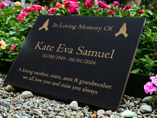 Granite Memorial Plaque, Praying, Stand Included