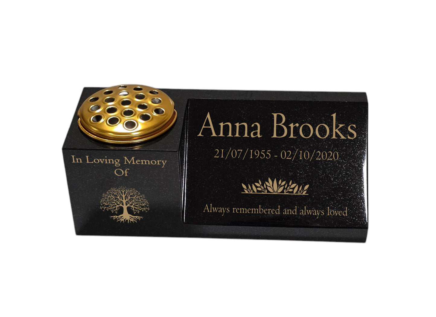 Granite Memorial Vase and Plaque Combination – Tree of Life Design, Solid Granite (16x6x6”) with Flower Pot Insert