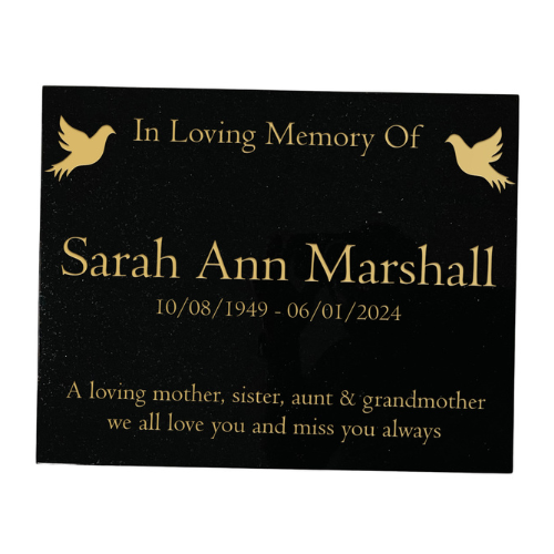 Granite Memorial Tablet, Dove – Personalised Gold Engraving on Black Granite (15x12x2 inches, 20kg)