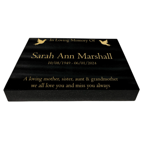 Granite Memorial Tablet, Dove – Personalised Gold Engraving on Black Granite (15x12x2 inches, 20kg)