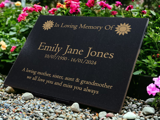 Granite Memorial Plaque, Sunflower, Stand Included