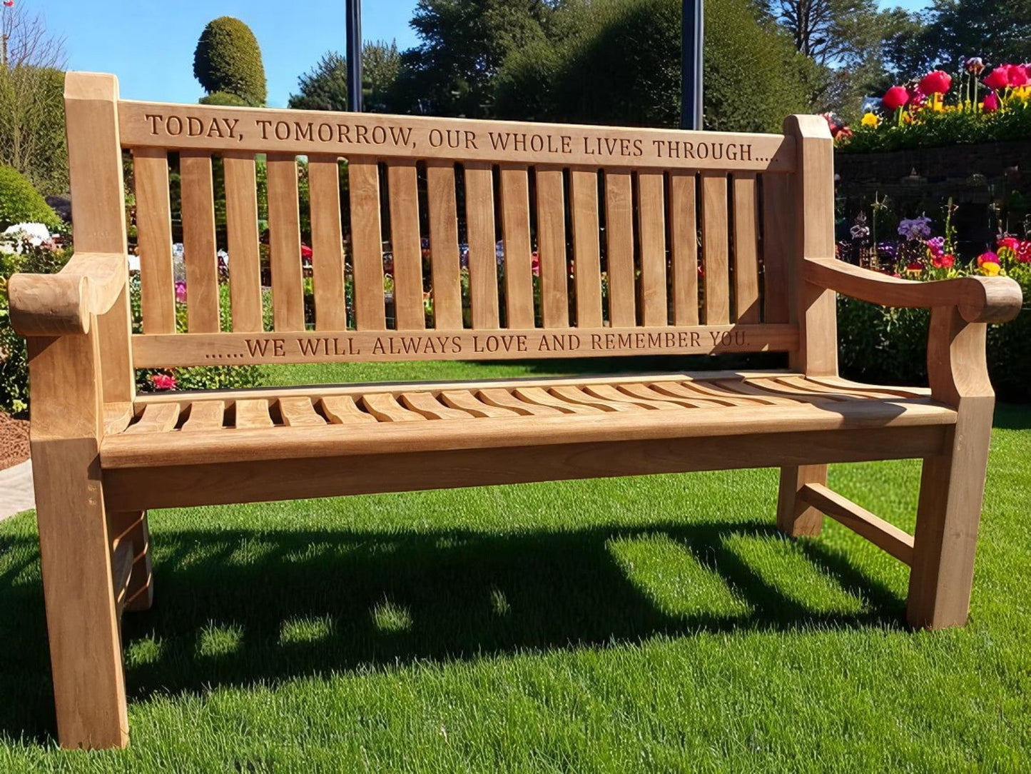 Premium Chunky Teak Memorial Bench, Add Your Personal Engraving