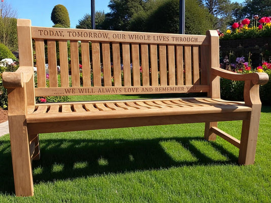 Premium Chunky Teak Memorial Bench, Add Your Personal Engraving